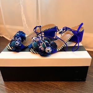 Aquazzura Tropicana Blue Tassel Sandals